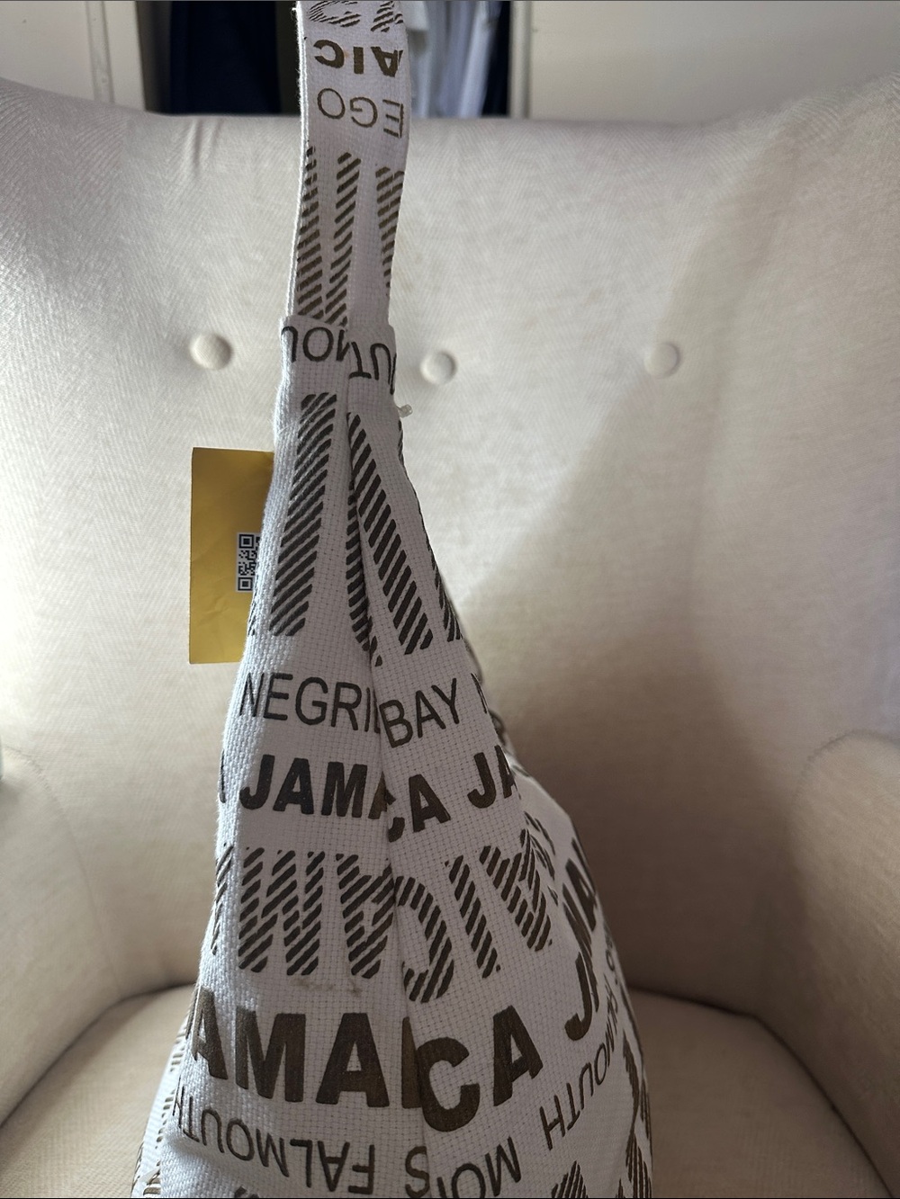 Jamaica Print Canvas Tote Bag in White and Brown - Picture 3 of 8
